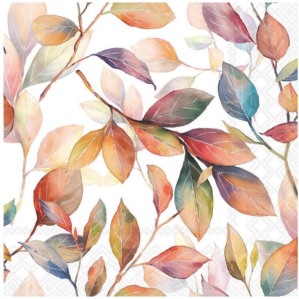 Ambiente Luxury Paper Products Papierserviette, Servietten Papier 33x33cm 3-lagig mit bunten Blättern Motiv 20 Stück