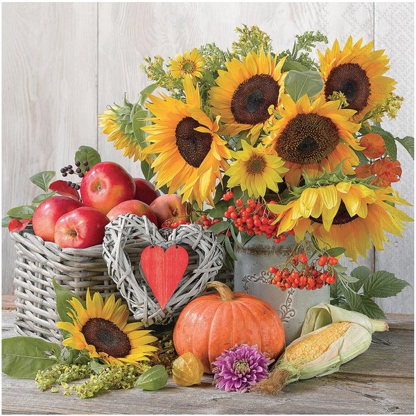 Ambiente Luxury Paper Products Papierserviette, Servietten Papier 33x33cm 3-lagig mit Sonnenblumen & Obst Motiv 20 Stk