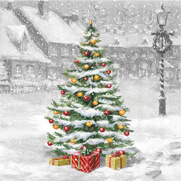 Ambiente Luxury Paper Products Papierserviette, Servietten Papier 33x33cm 3-lagig mit Tannenbaum Motiv 20 Stück