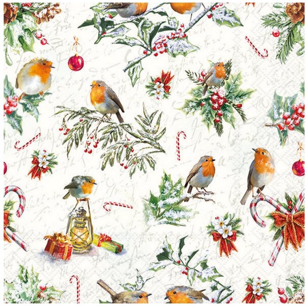 Ambiente Luxury Paper Products Papierserviette, Servietten Papier 33x33cm 3-lagig mit Weihnachtsvogel Motiv 20 Stück