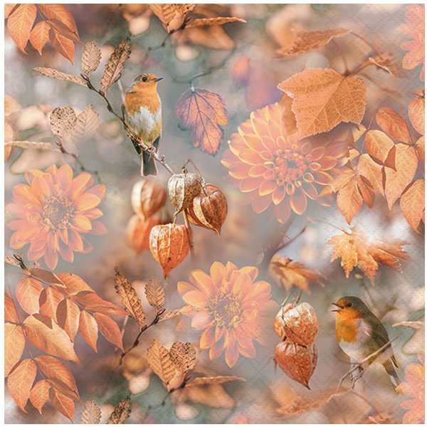Ambiente Luxury Paper Products Papierserviette, Servietten Papier 33x33cm 3-lagig Rotkehlchen im Herbst Motiv 20 Stück
