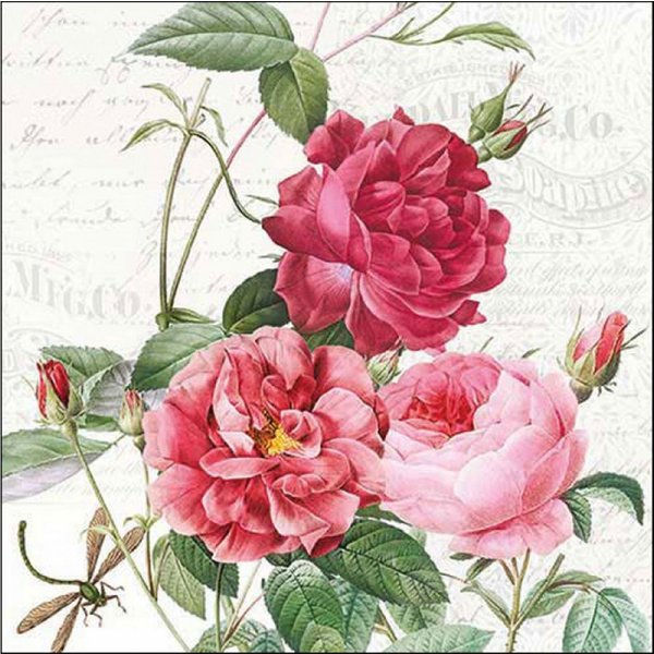 Ambiente Luxury Paper Products Papierserviette, Servietten Papier 33x33cm 3-lag. mit nostalgischem Rosenmotiv 20 Stück