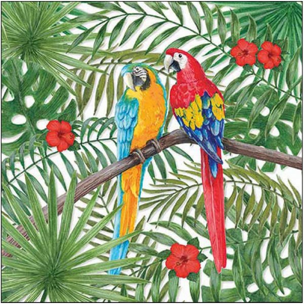 Ambiente Luxury Paper Products Papierserviette, Servietten Papier 33x33cm 3-lagig mit Papageien Motiv 20 Stück