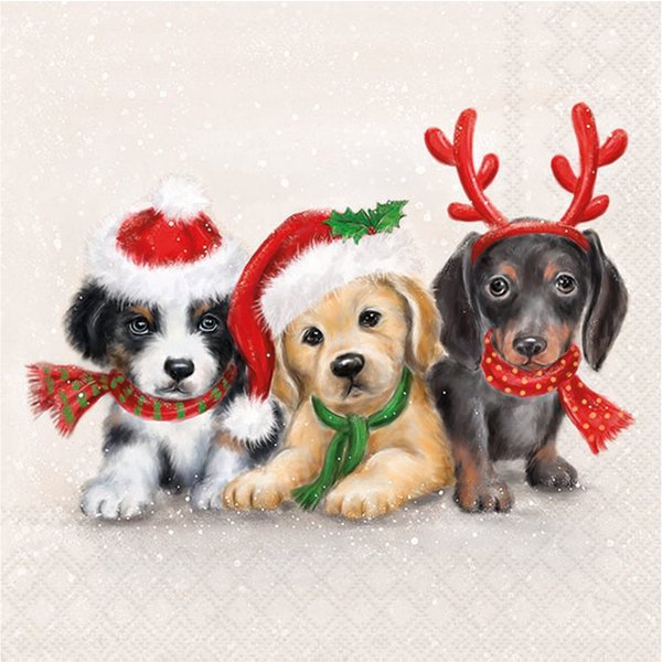 Ambiente Luxury Paper Products Papierserviette, Servietten Papier 33x33cm 3-lagig mit Weihnachtswelpen Motiv 20 Stück