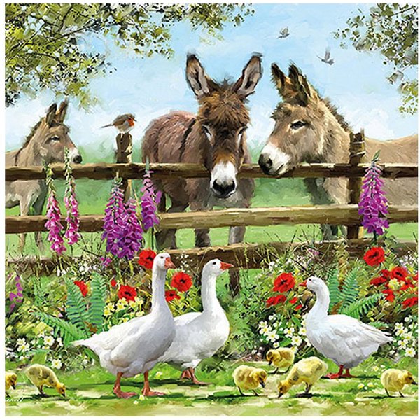 Ambiente Luxury Paper Products Papierserviette, Servietten Papier 33x33cm 3-lagig mit Bauernhof Tiere Motiv 20 Stück