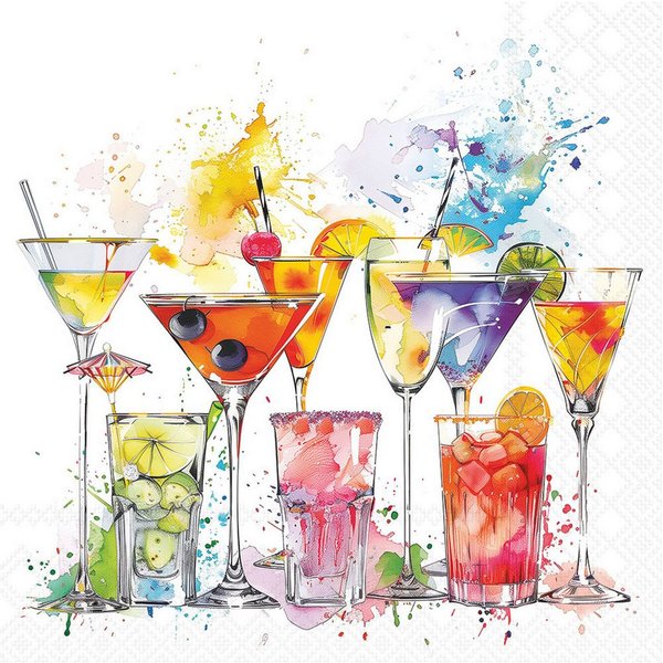 Ambiente Luxury Paper Products Papierserviette, Servietten Papier 33x33cm 3-lagig Cocktail Motiv / Bunt 20 Stk.