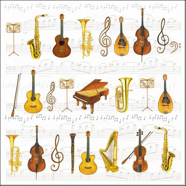 Ambiente Luxury Paper Products Papierserviette, Servietten Papier 33x33cm 3-lagig mit Musikinstrumente Motiv 20 Stk.