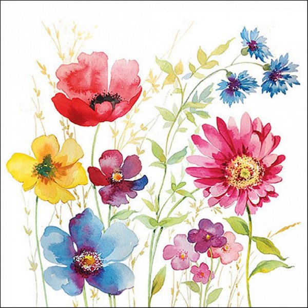 Ambiente Luxury Paper Products Papierserviette, Servietten Papier 33x33cm 3-lagig mit buntem Wildblumen Motiv 20 Stück