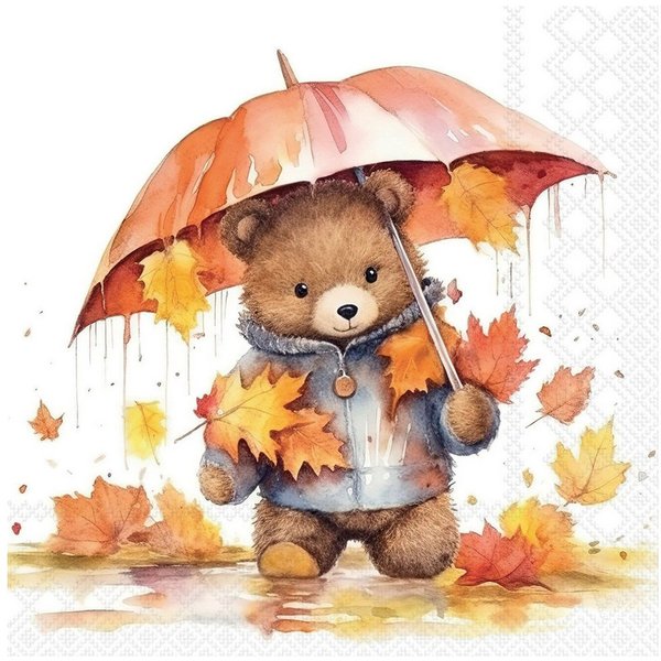 Ambiente Luxury Paper Products Papierserviette, Servietten Papier 33x33cm 3-lagig mit Herbstbär Motiv 20 Stück