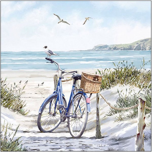 Ambiente Luxury Paper Products Papierserviette, Servietten Papier 33x33cm 3-lag mit Fahrrad am Strand Motiv 20 Stück