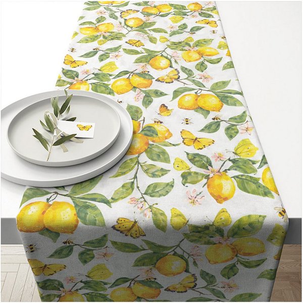 Ambiente® Tischläufer Fresh lemons (1-tlg, 1-teilig), Tischläufer Tischdecke ca.40x150cm Baumwolle