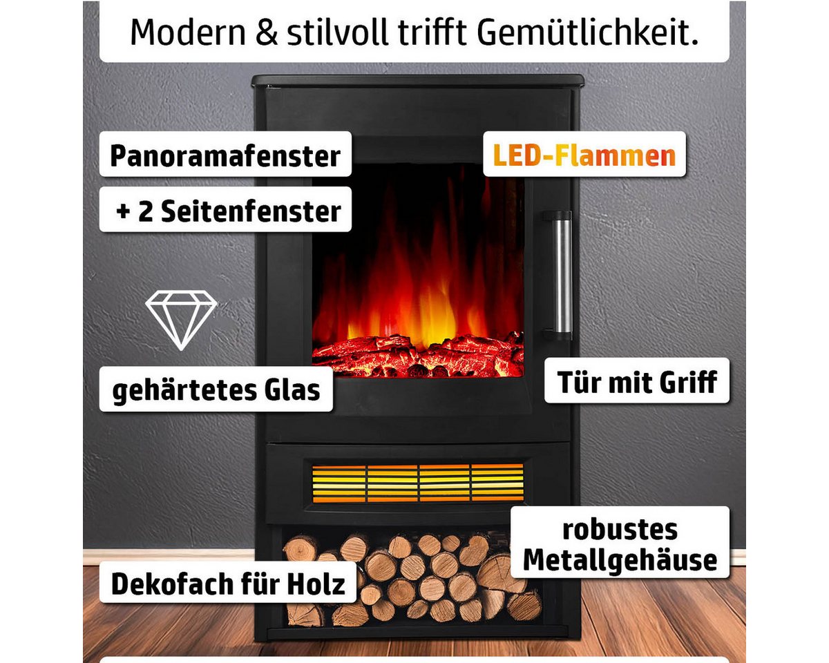 AMBINESS Elektrokamin 2 Heizstufen, 900W - 2000W, LED - 3D Flammeneffekt mit Farbwechsel, inkl. Smart-Home-Steuerung, Fernbedienung Timer & Thermostat – Bild 3 von 5