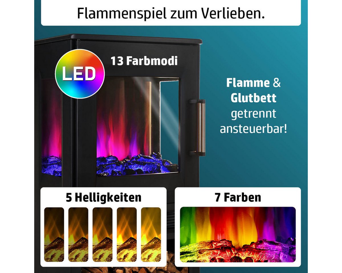 AMBINESS Elektrokamin 2 Heizstufen, 900W - 2000W, LED - 3D Flammeneffekt mit Farbwechsel, inkl. Smart-Home-Steuerung, Fernbedienung Timer & Thermostat – Bild 5 von 5