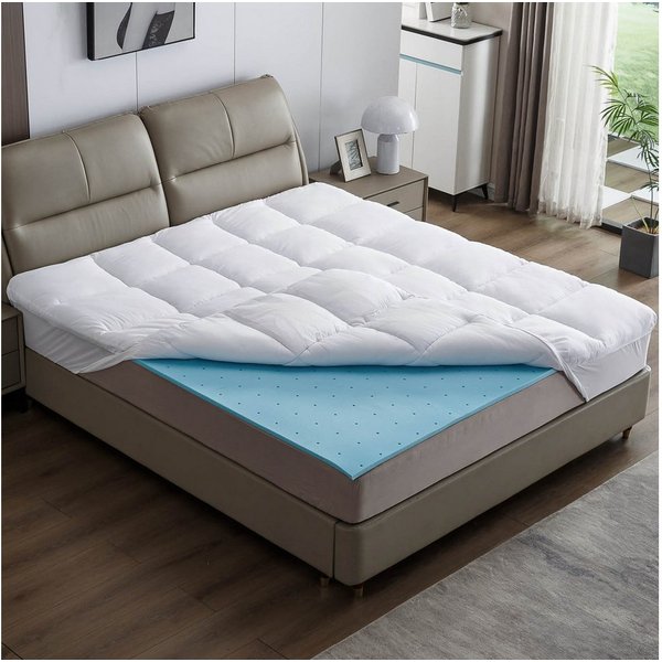 AMBINESS, Topper Matratzentopper mit Memory Foam Gel Kern 80x200cm - 180x200cm, 7 cm hoch, Polyester, Spannumrandung temperaturregulierend Maschinenwaschbar
