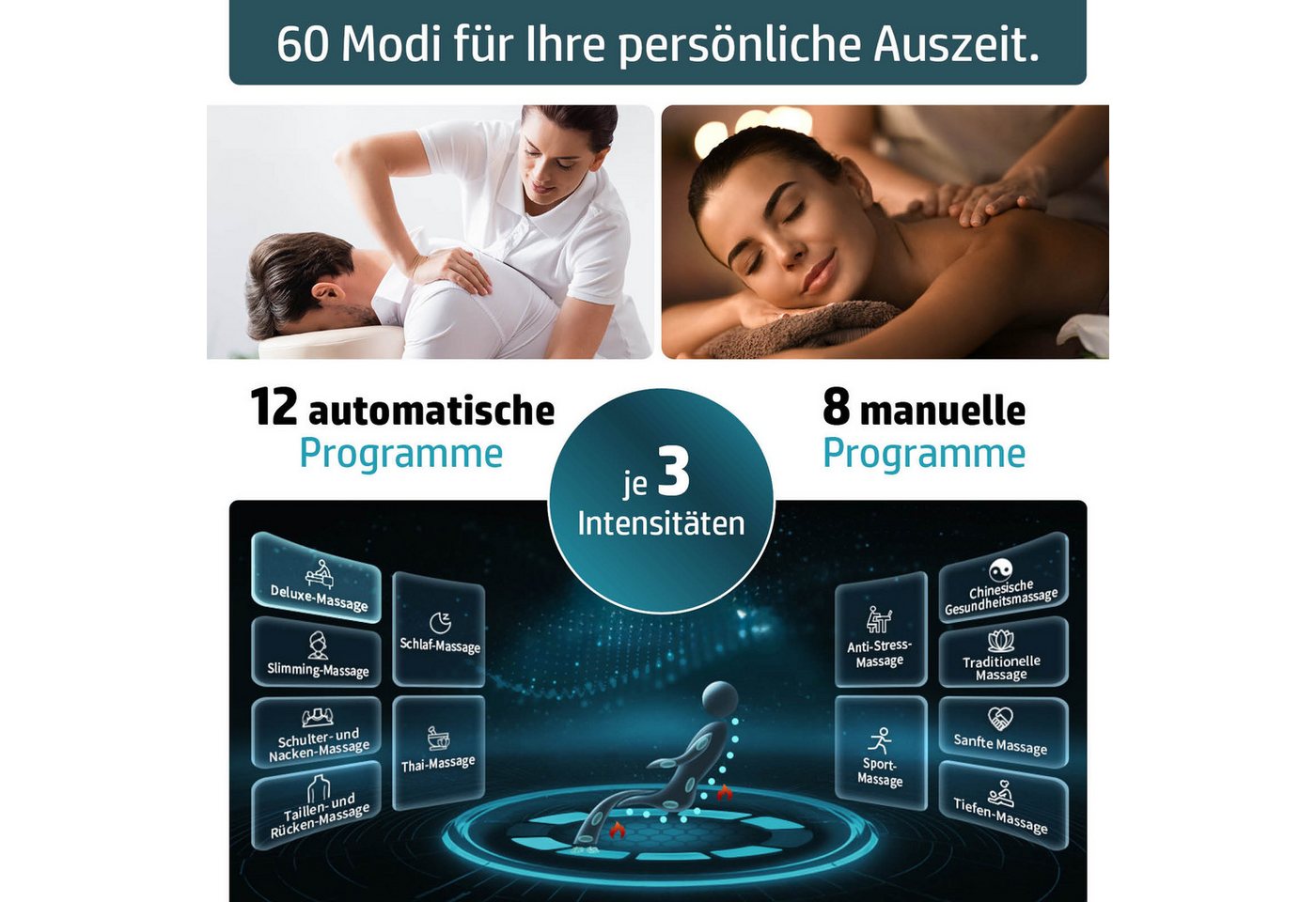 AMBINESS Massagesessel Relaxsessel YUNA, 60 Massageprogramme, deutsche Bediensprache, 3D-Massagetechnologie Ganzkörpermassage + Wärmefunktion – Bild 2 von 5