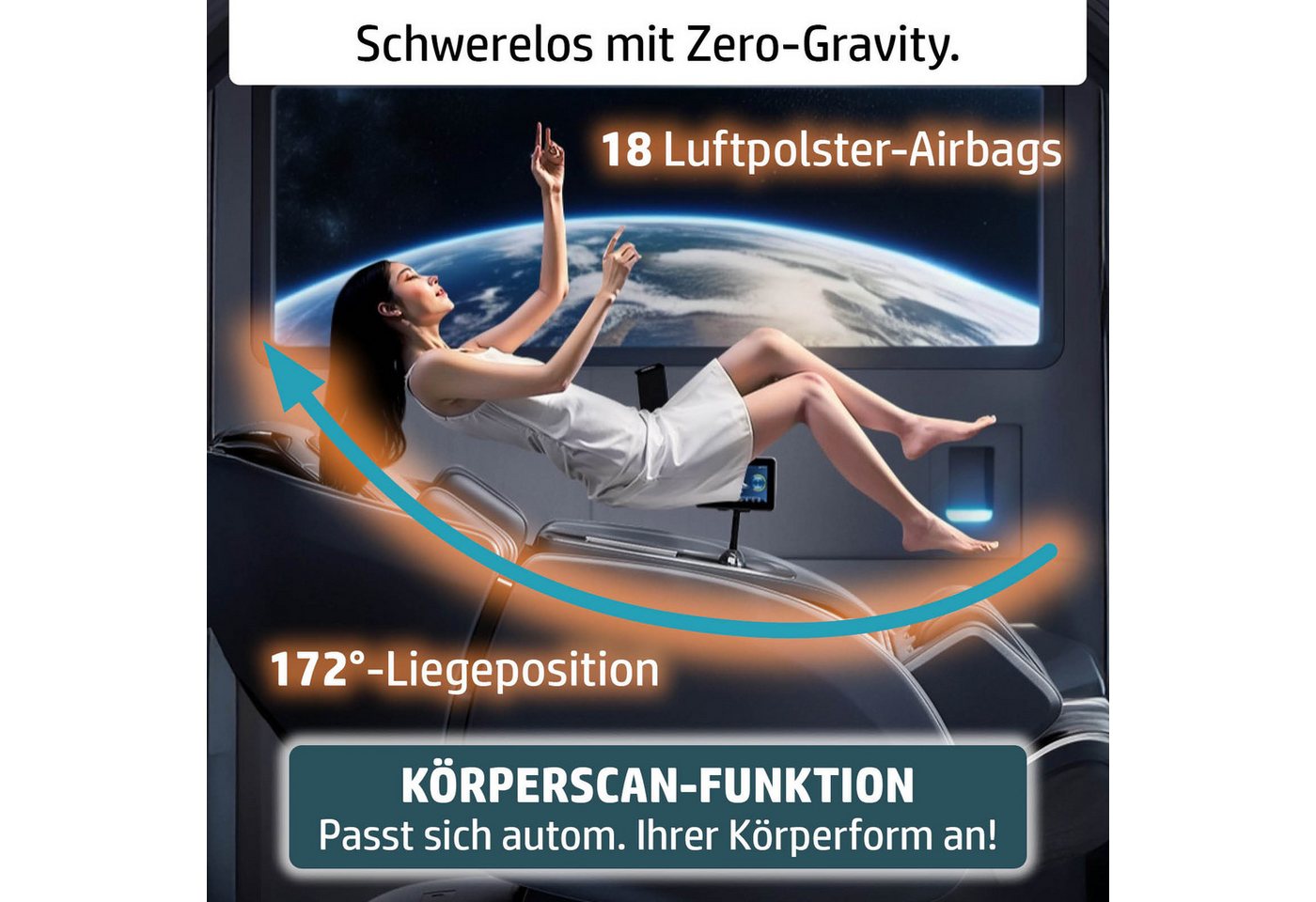 AMBINESS Massagesessel Relaxsessel YUNA, 60 Massageprogramme, deutsche Bediensprache, 3D-Massagetechnologie Ganzkörpermassage + Wärmefunktion – Bild 5 von 5