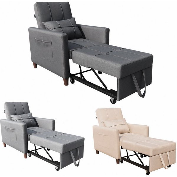 AMBINESS Schlafsofa 3in1, Einsitzer oder Zweisitzer, Sofa, Chaise Longue und Gästebett, 3 Farben, Liegefläche 200cm, 220g/m² Leinenstoff