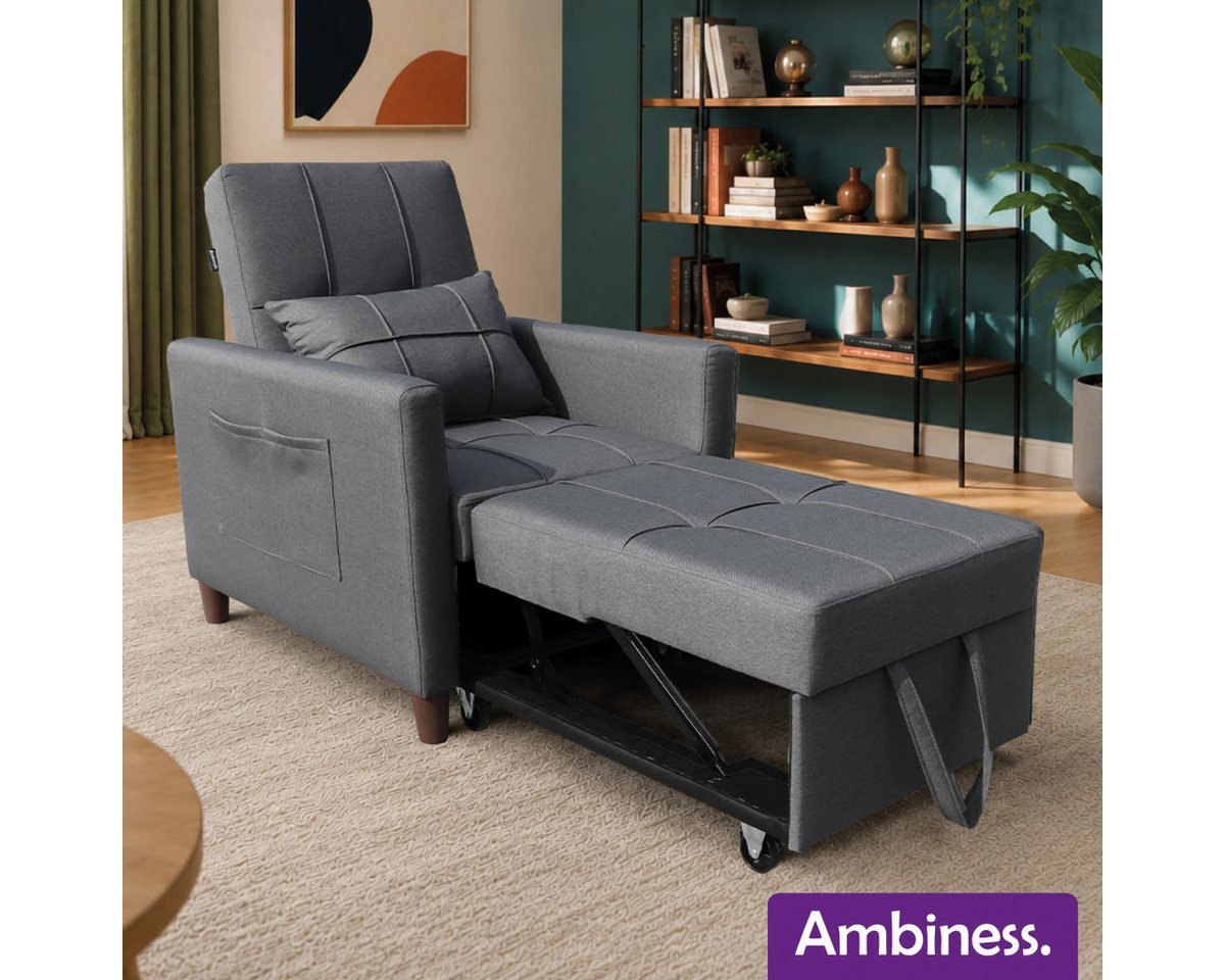 AMBINESS Schlafsofa 3in1, Einsitzer oder Zweisitzer, Sofa, Chaise Longue und Gästebett, 3 Farben, Liegefläche 200cm, 220g/m² Leinenstoff – Bild 2 von 5