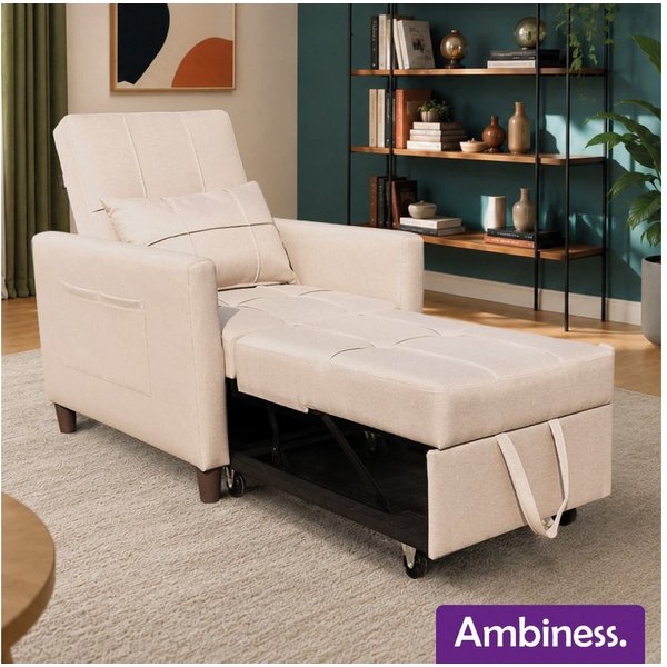 AMBINESS Schlafsofa 3in1, Einsitzer oder Zweisitzer, Sofa, Chaise Longue und Gästebett, 3 Farben, Liegefläche 200cm, 220g/m² Leinenstoff