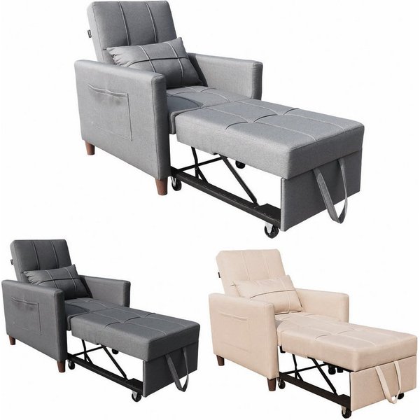 AMBINESS Schlafsofa 3in1, Einsitzer oder Zweisitzer, Sofa, Chaise Longue und Gästebett, 3 Farben, Liegefläche 200cm, 220g/m² Leinenstoff