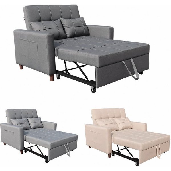 AMBINESS Schlafsofa 3in1, Einsitzer oder Zweisitzer, Sofa, Chaise Longue und Gästebett, 3 Farben, Liegefläche 200cm, 220g/m² Leinenstoff