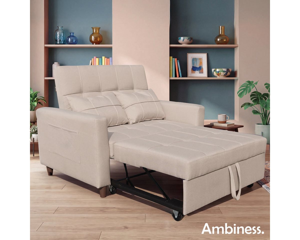 AMBINESS Schlafsofa 3in1, Einsitzer oder Zweisitzer, Sofa, Chaise Longue und Gästebett, 3 Farben, Liegefläche 200cm, 220g/m² Leinenstoff – Bild 2 von 5