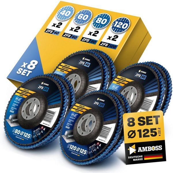 Amboss Werkzeuge Schleifscheibe Amboss Fächerschleifscheibe Set Ø 125 (8 Stck)