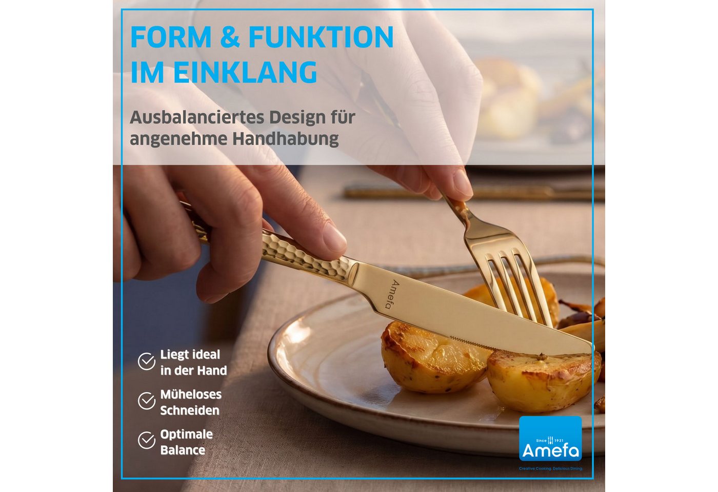 Amefa Besteck-Set FELICITY (30-tlg), 6 Personen, Edelstahl Rostfrei 18/0, spülmaschinenfest, gehämmerte Oberfläche – Bild 4 von 5