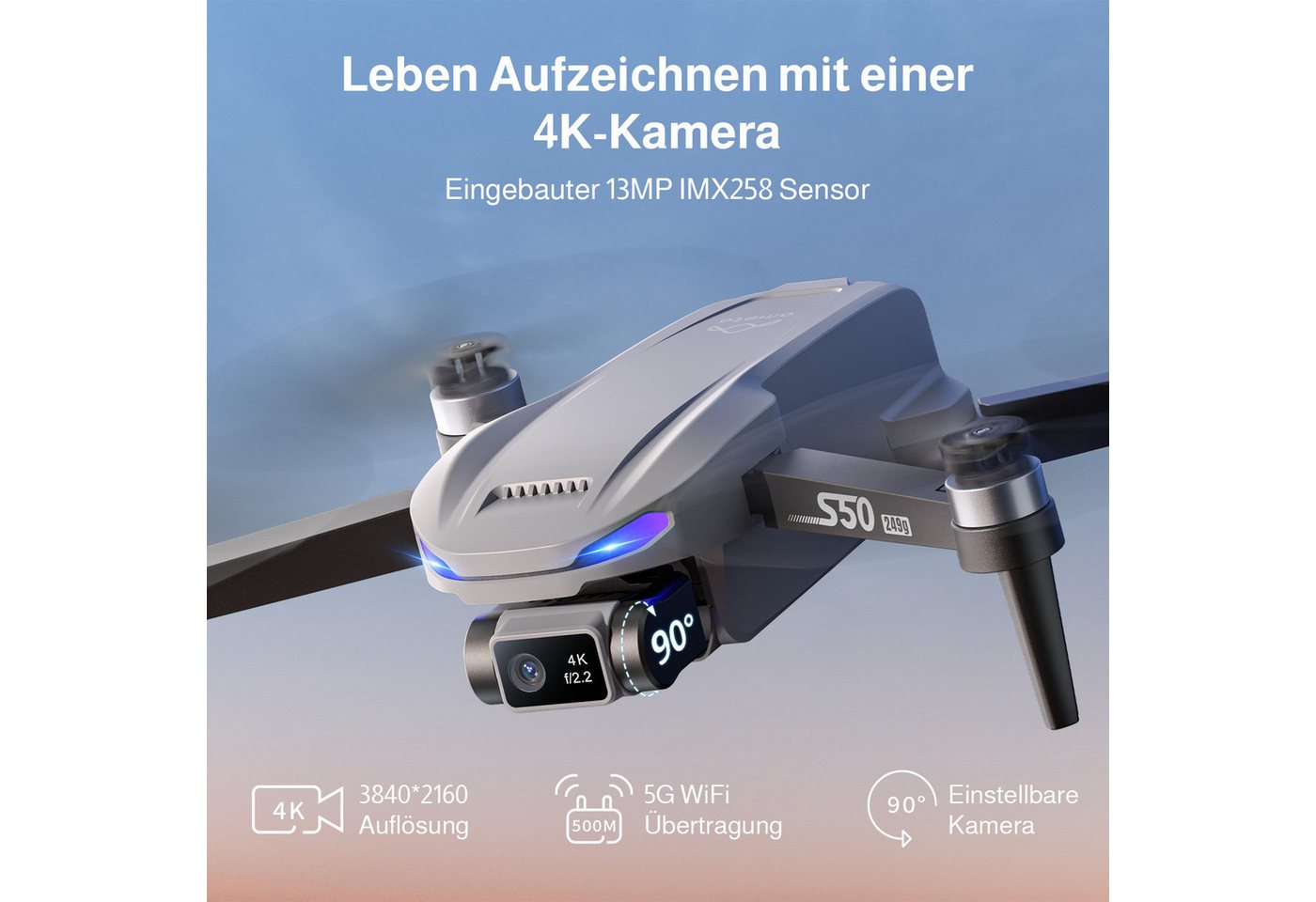 AMETA GPS FPV Drohne mit 4K Kamera, 50 Min Flugzeit, 500M Reichweite Drohne (4K@20fps, 5G-WLAN-Bildübertragung, unter 249 g, GPS-Positionierung, Auto Return, Fo – Bild 2 von 5