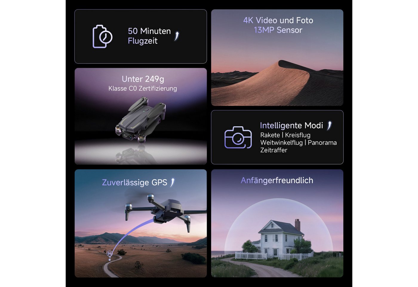 AMETA mit Kamera 4K und GPS, 50 Min Flugzeit, Follow-Me, Bürstenloser Motor Drohne (4K Ultra HD, Spar-Set, Perfekt für Anfänger Kinder, Auto Return, Gestensteue – Bild 2 von 5