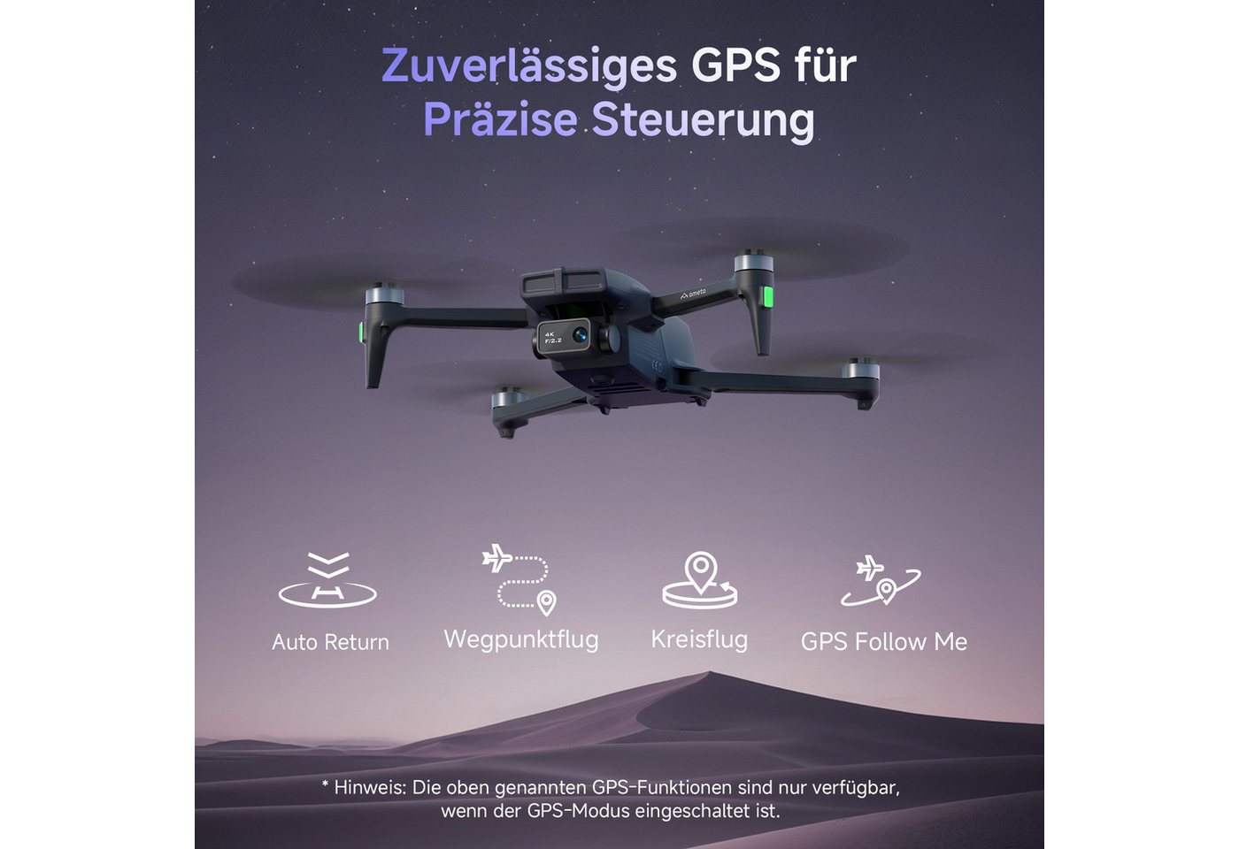 AMETA mit Kamera 4K und GPS, 50 Min Flugzeit, Follow-Me, Bürstenloser Motor Drohne (4K Ultra HD, Spar-Set, Perfekt für Anfänger Kinder, Auto Return, Gestensteue – Bild 4 von 5