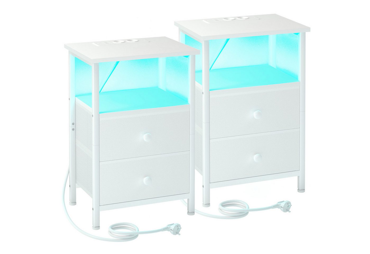 AMHANCIBLE Nachttisch 2er-Set mit integrierter Ladestation, LED-Beleuchtung & 2 Schubladen (2-St), multifunktionaler Beistelltisch mit offenem Fach, 40x30x60cm – Bild 3 von 5
