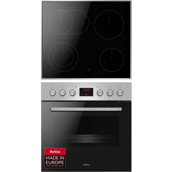 Amica Elektro-Herd-Set ACHE 9335 E, mit Teleskopauszug nachrüstbar, Steam Clean, Komfortables Kochen und Backen mit klarer und einfacher Handhabung