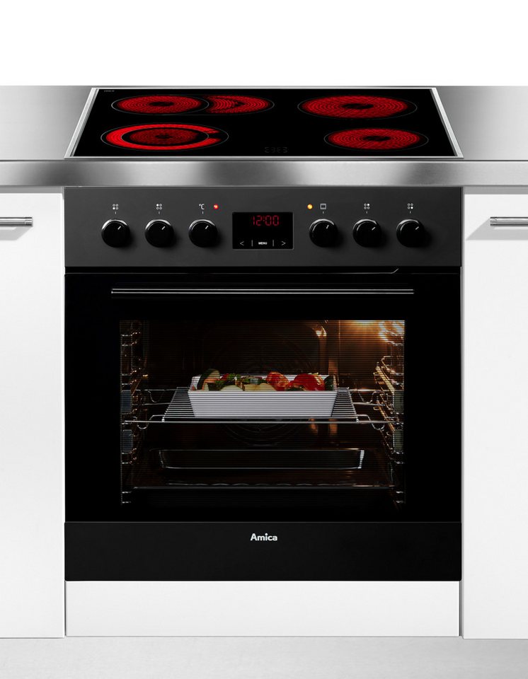 Amica Elektro-Herd-Set EHC 12921 SM, mit Backauszug, Steam Clean, Komfortables Kochen und Backen mit leichtem und sicherem Handling – Bild 3 von 5