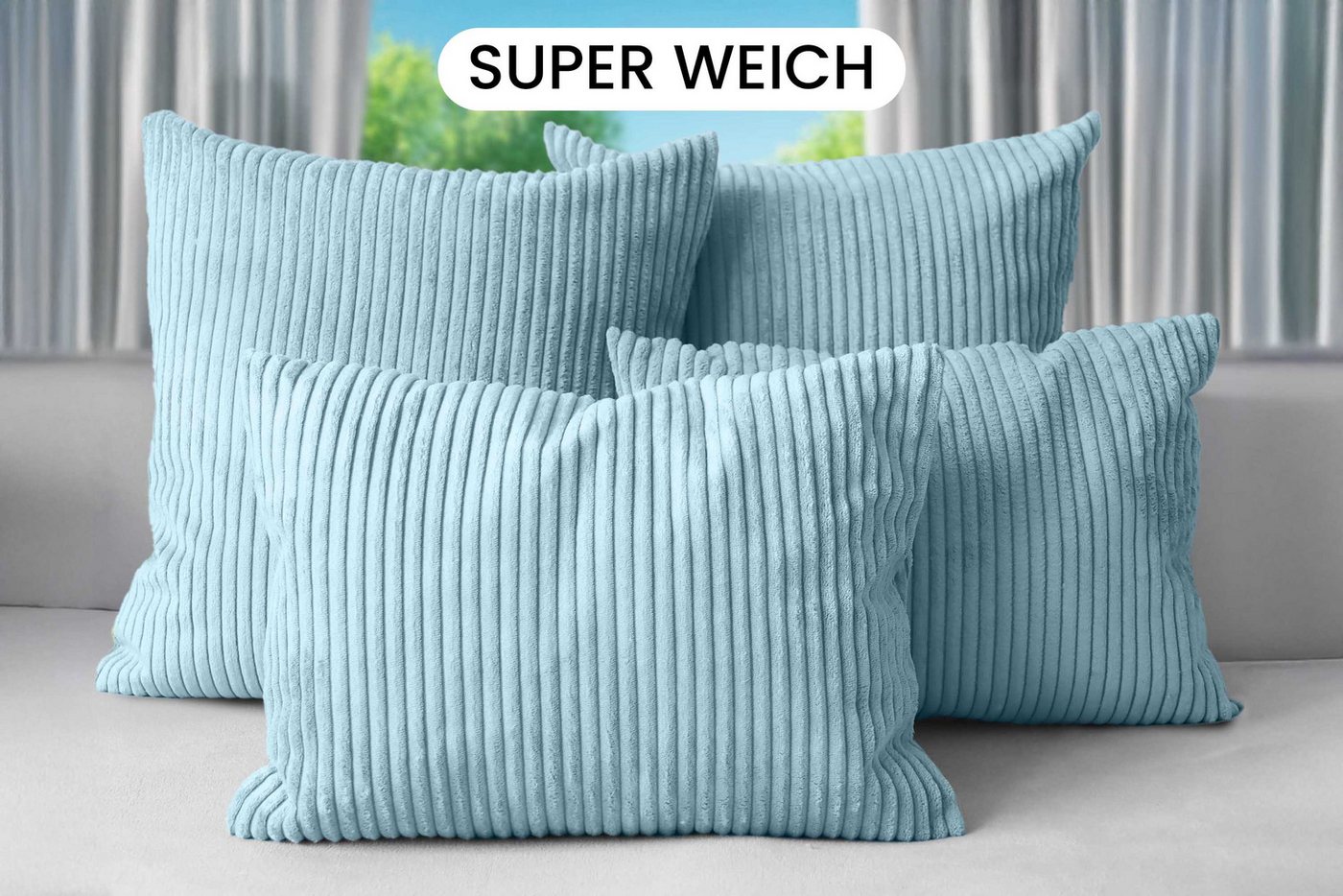 Amilian Dekokissen Sofakissen Cord-Optik 4er Set mit Füllung 2x 40x40 + 2x 35x45 cm, mit Füllung, Hotelverschluss, formstabil – Bild 2 von 5