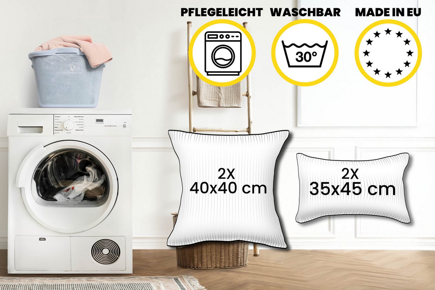 Amilian Dekokissen Sofakissen Cord-Optik 4er Set mit Füllung 2x 40x40 + 2x 35x45 cm, mit Füllung, Hotelverschluss, formstabil – Bild 3 von 5