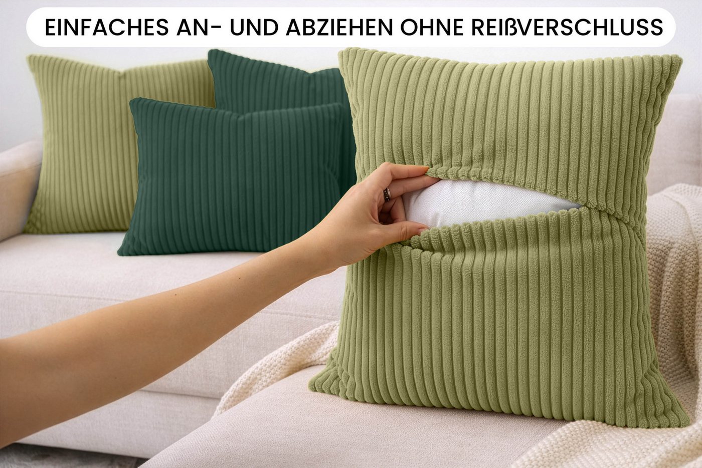 Amilian Dekokissen Sofakissen Cord-Optik 4er Set mit Füllung 2x 40x40 + 2x 35x45 cm, mit Füllung, Hotelverschluss, formstabil – Bild 5 von 5