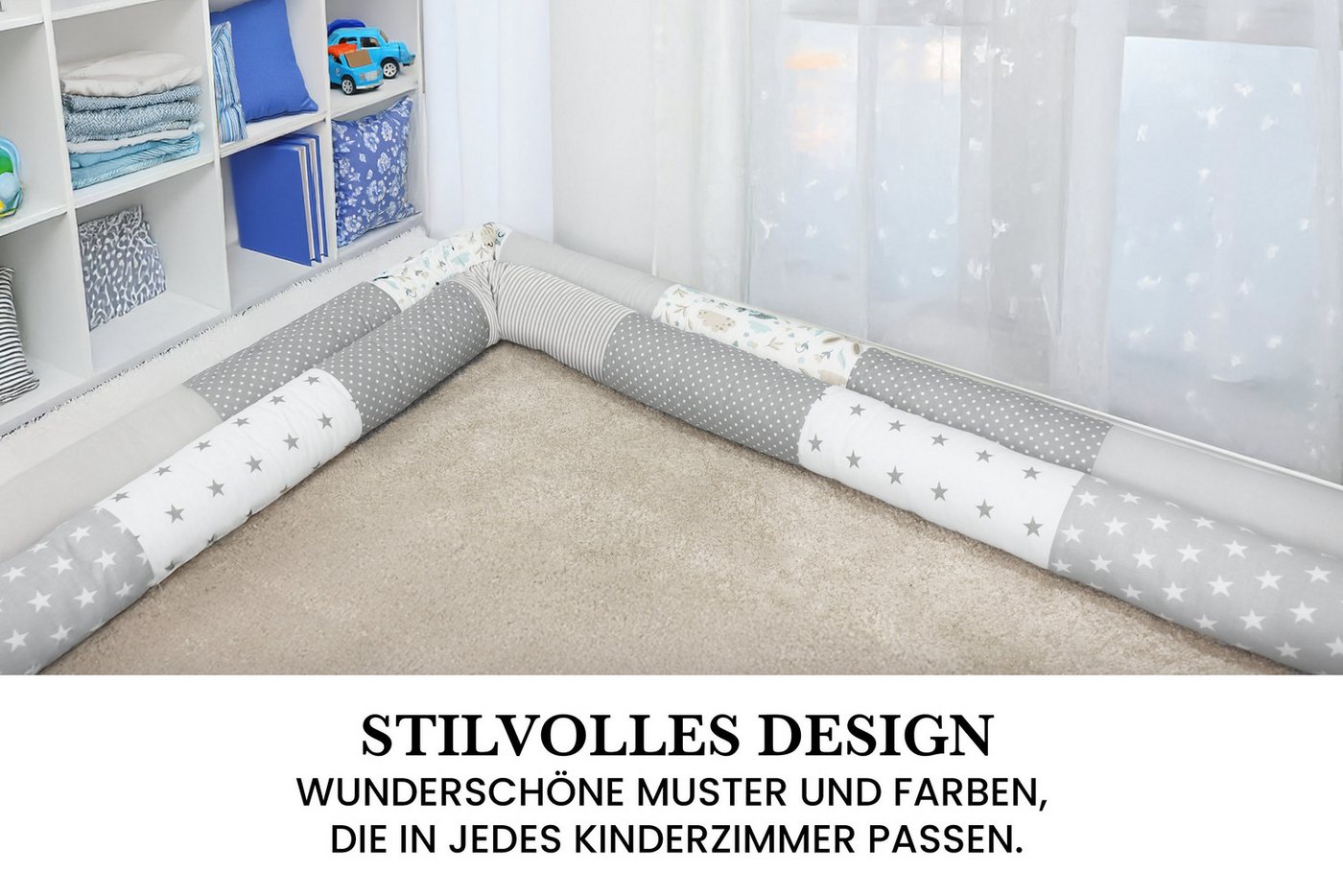 Amilian Nestchenschlange Bettschlange 210cm - Seitenschläferkissen - Nestschlangen, (Nestchenschlange für Kinderbett, Nestchen, Bettumrandung als Kopfschutz, Ka – Bild 2 von 5