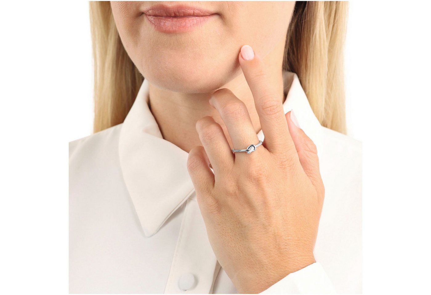 Amor Fingerring Knoten-Optik, mit Zirkonia (synth) – Bild 2 von 3