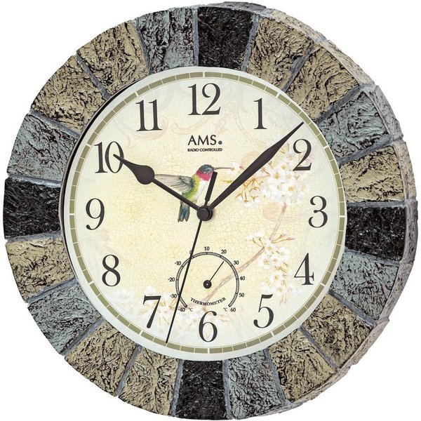 AMS Funkwanduhr Außenuhr, F5979 (Quarzuhr, Resin,Wohnzimmer,Esszimmer,Küche,Arbeitszimmer,Büro, Flur)
