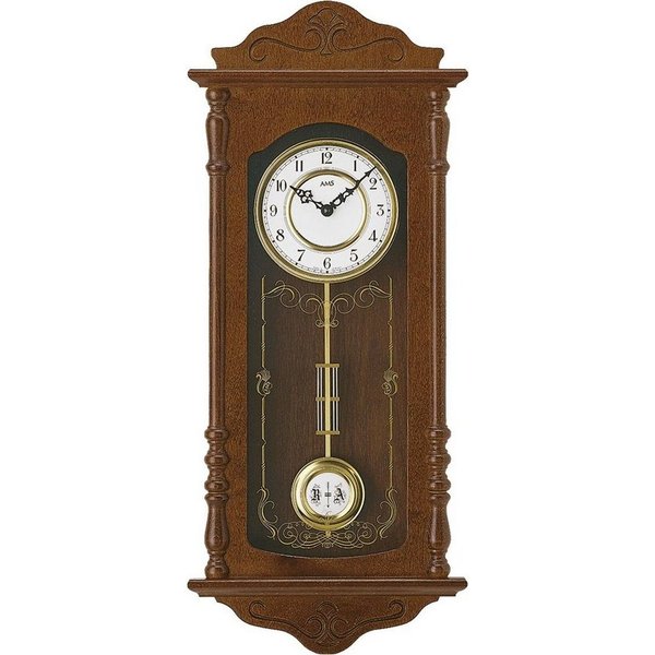AMS Pendelwanduhr W7013/1 (Quarzuhr, Holz-/Glasgehäuse,Erle nussbaumfarben,Made in Germany)