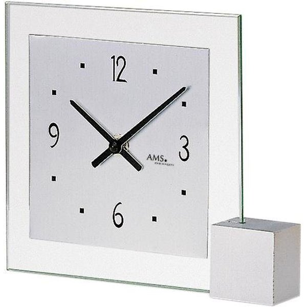 AMS Tischuhr T102 Quarzuhr, Holzsockel, Wohnzimmer, Esszimmer,Made in Germany
