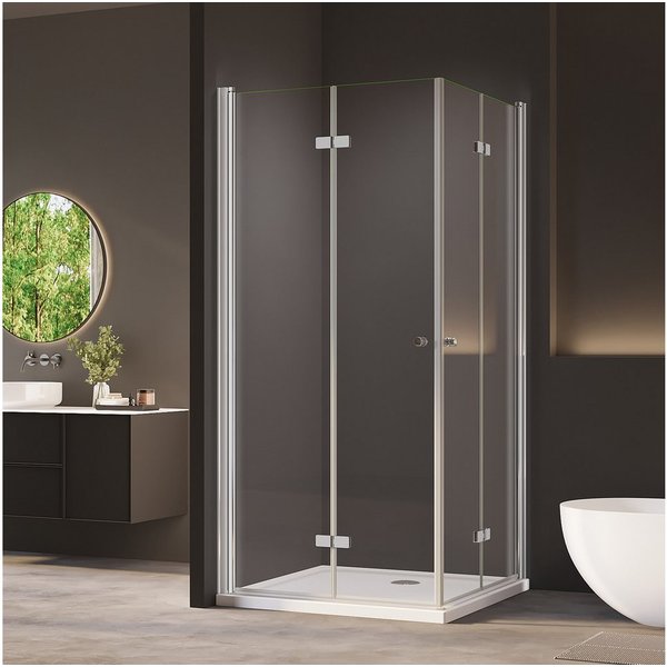 AmuseVera Eckdusche Falttür Duschwand Eckeinstieg Duschkabine Faltdusche Doppel Duschtüren, BxT: 70x70 cm, Einscheibensicherheitsglas, Set, mit hochwertigen Alu