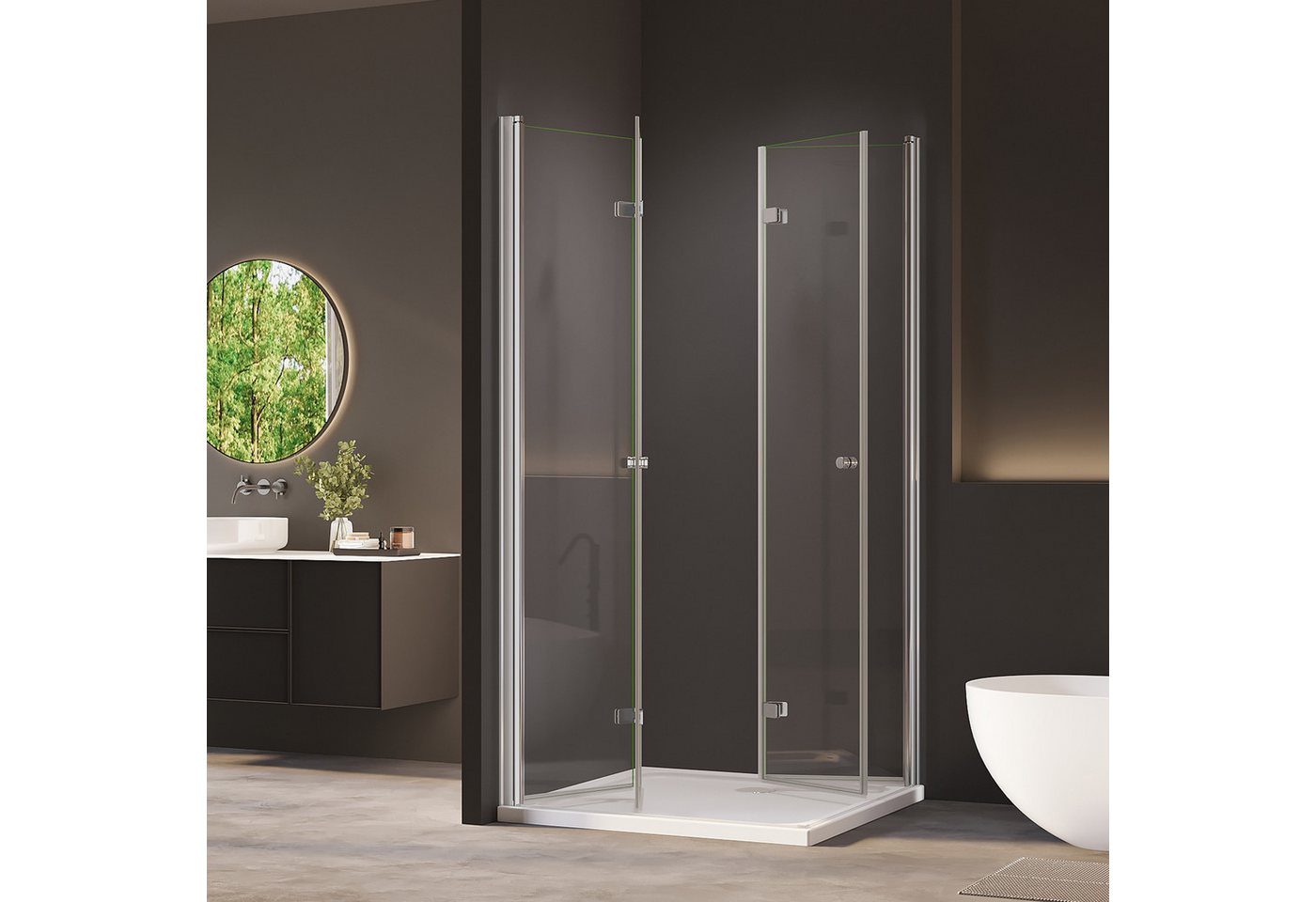 AmuseVera Eckdusche Falttür Duschwand Eckeinstieg Duschkabine Faltdusche Doppel Duschtüren, BxT: 70x70 cm, Einscheibensicherheitsglas, Set, mit hochwertigen Alu – Bild 2 von 5