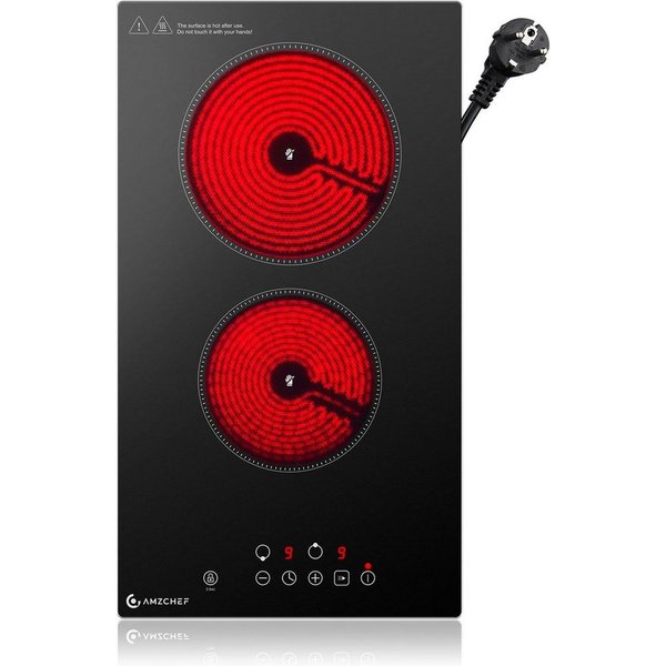 AMZCHEF Elektro-Kochfeld, 3200W Kochfeld 2 Platten mit 9 Leistungsstufen, 2-in-1 Freistehend