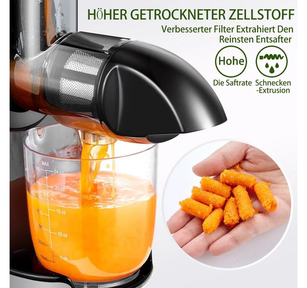 AMZCHEF Slow Juicer ZM1501, 150,00 W, Saftpresse Elektrisch, Entsafter Gemüse und Obst BPA Frei – Bild 2 von 5