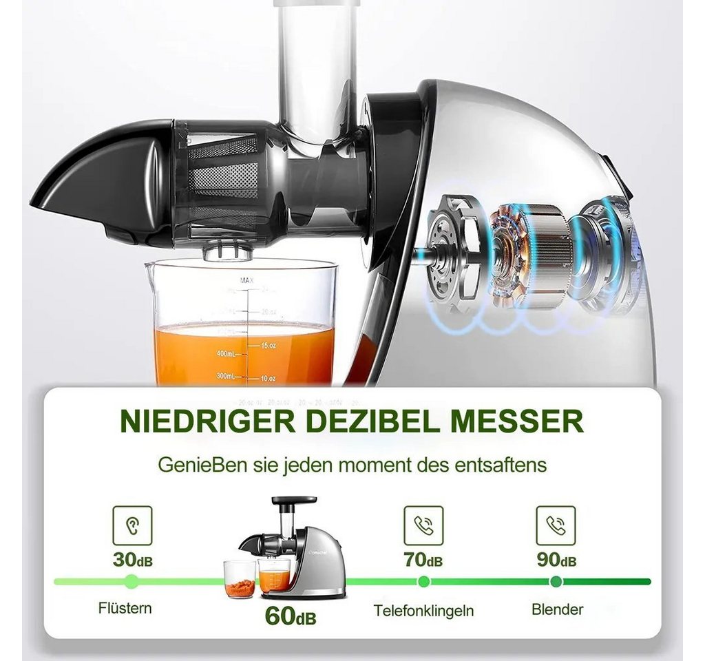 AMZCHEF Slow Juicer ZM1501, 150,00 W, Saftpresse Elektrisch, Entsafter Gemüse und Obst BPA Frei – Bild 5 von 5