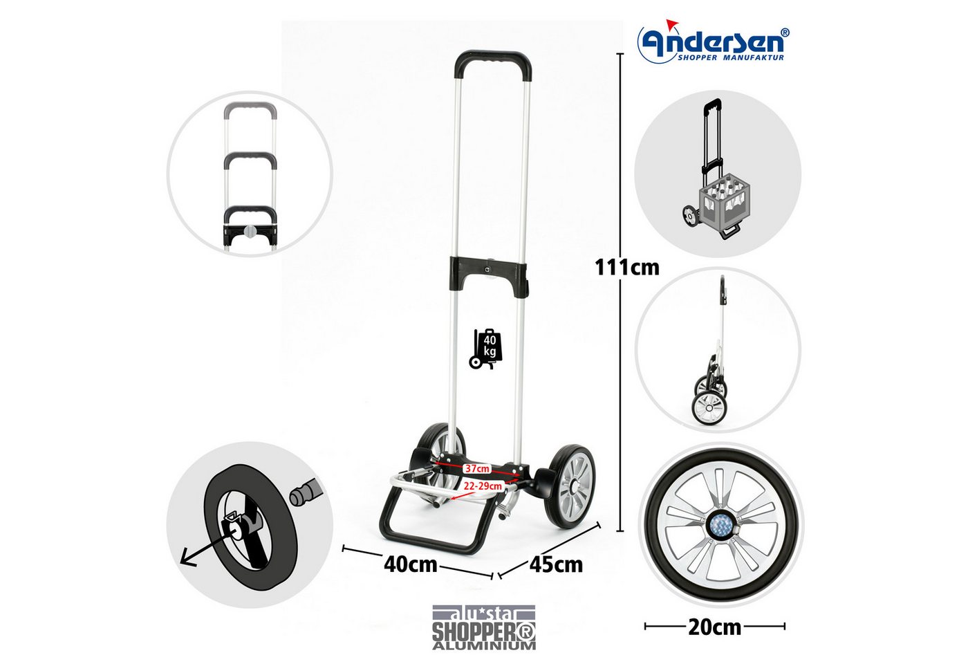 Andersen Einkaufstrolley Alu Star Shopper Sofia rot, klappbar, höhenverstellbar, belastbar bis 40kg, wasserabweisend – Bild 2 von 5