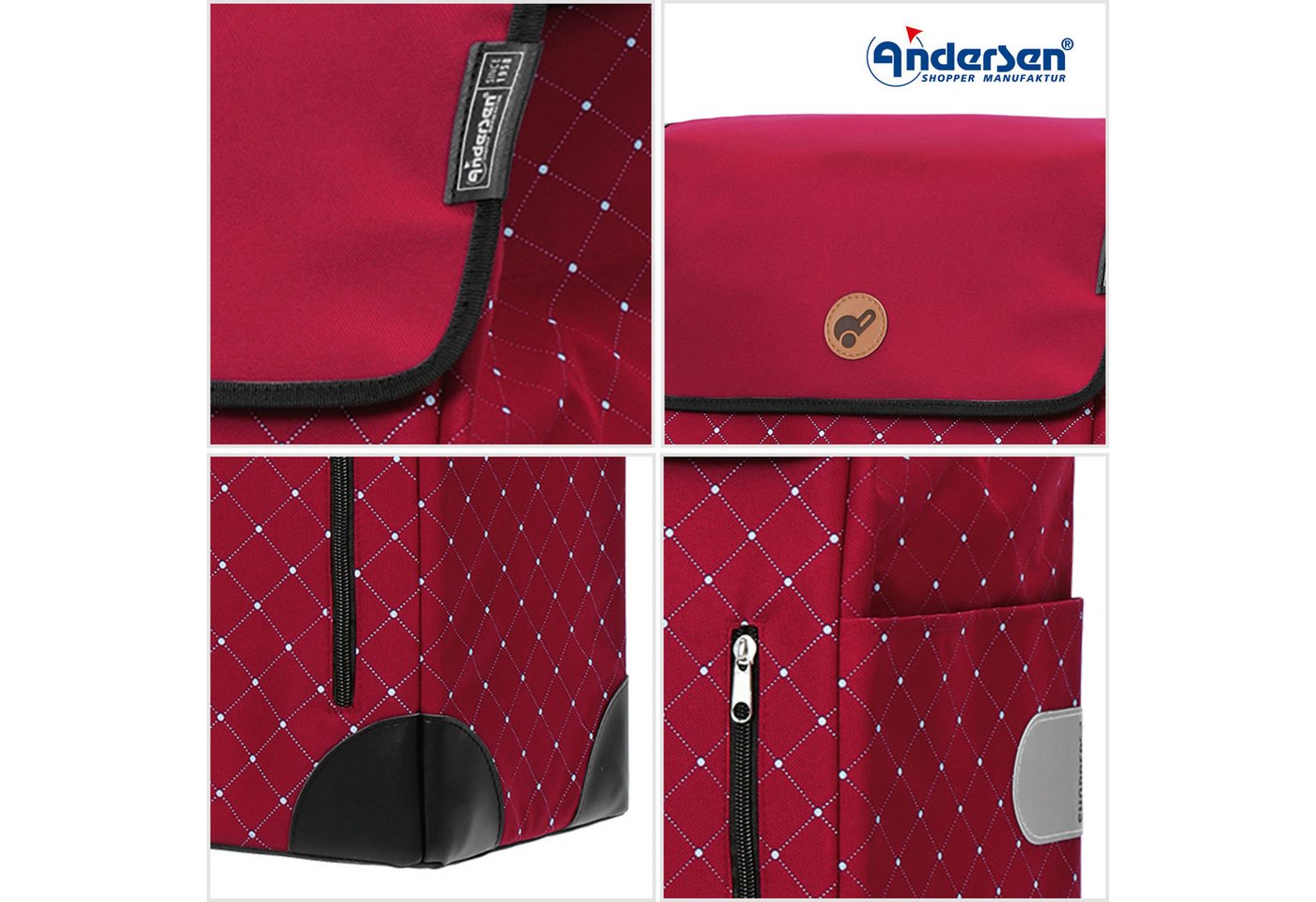 Andersen Einkaufstrolley Alu Star Shopper Sofia rot, klappbar, höhenverstellbar, belastbar bis 40kg, wasserabweisend – Bild 5 von 5