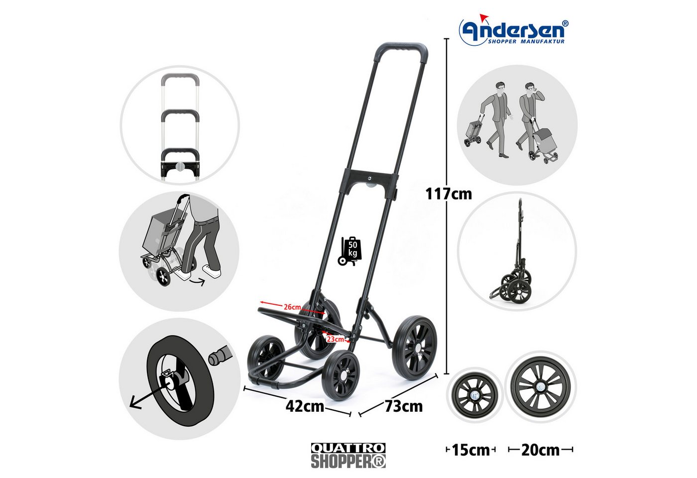 Andersen Einkaufstrolley Quattro Shopper Milla schwarz – Bild 2 von 5